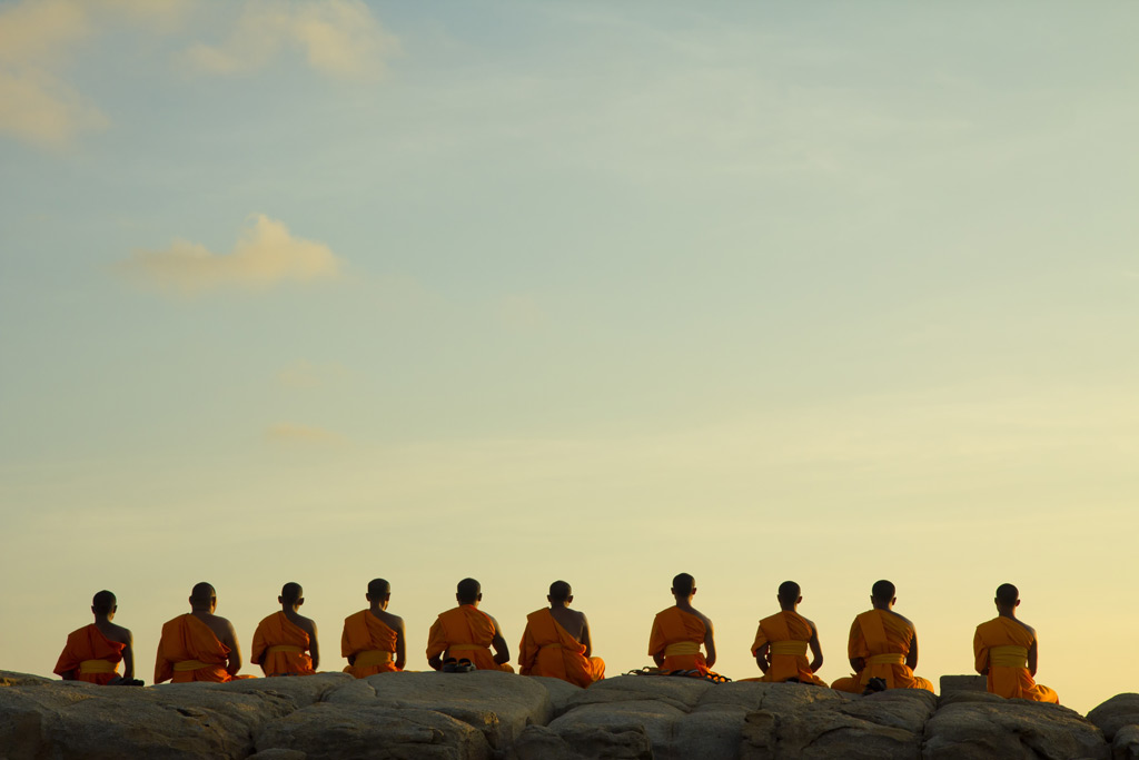 monks sit meditation