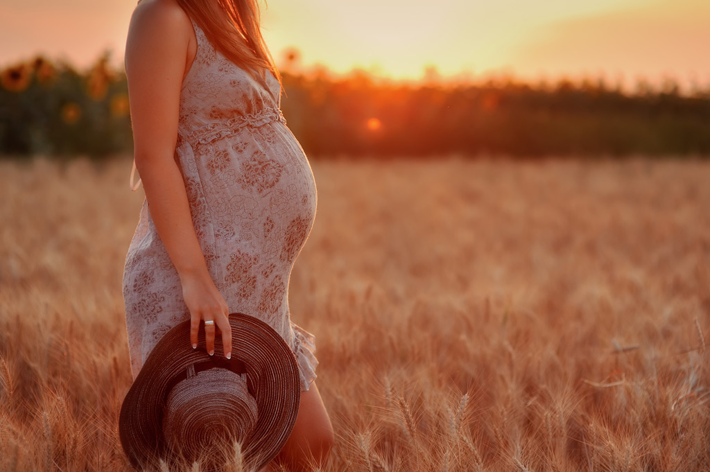 Фото: Беременная в поле на закате